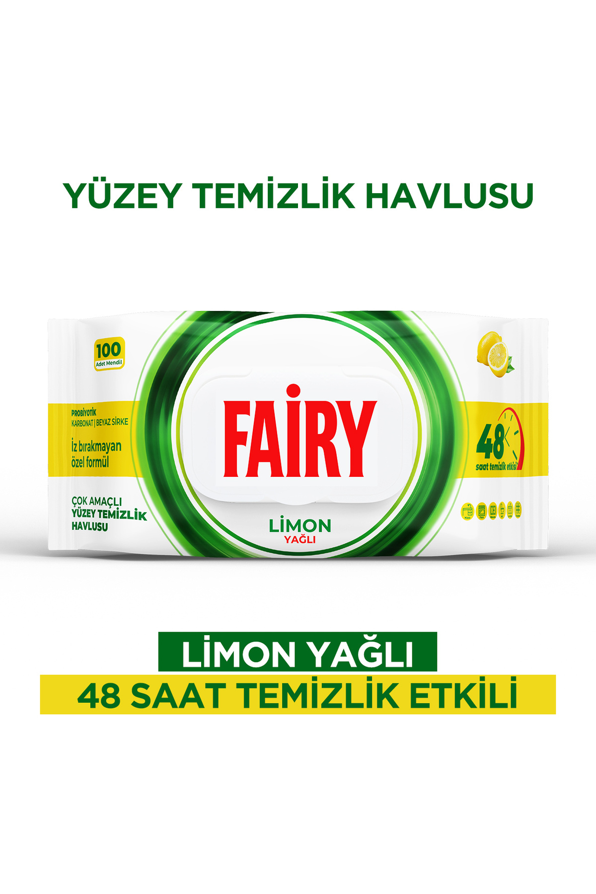 Fairy Çok Amaçlı Yüzey Temizlik Havlusu 100 Yaprak | Limon Yağlı | Beyaz Sirke & Karbonat