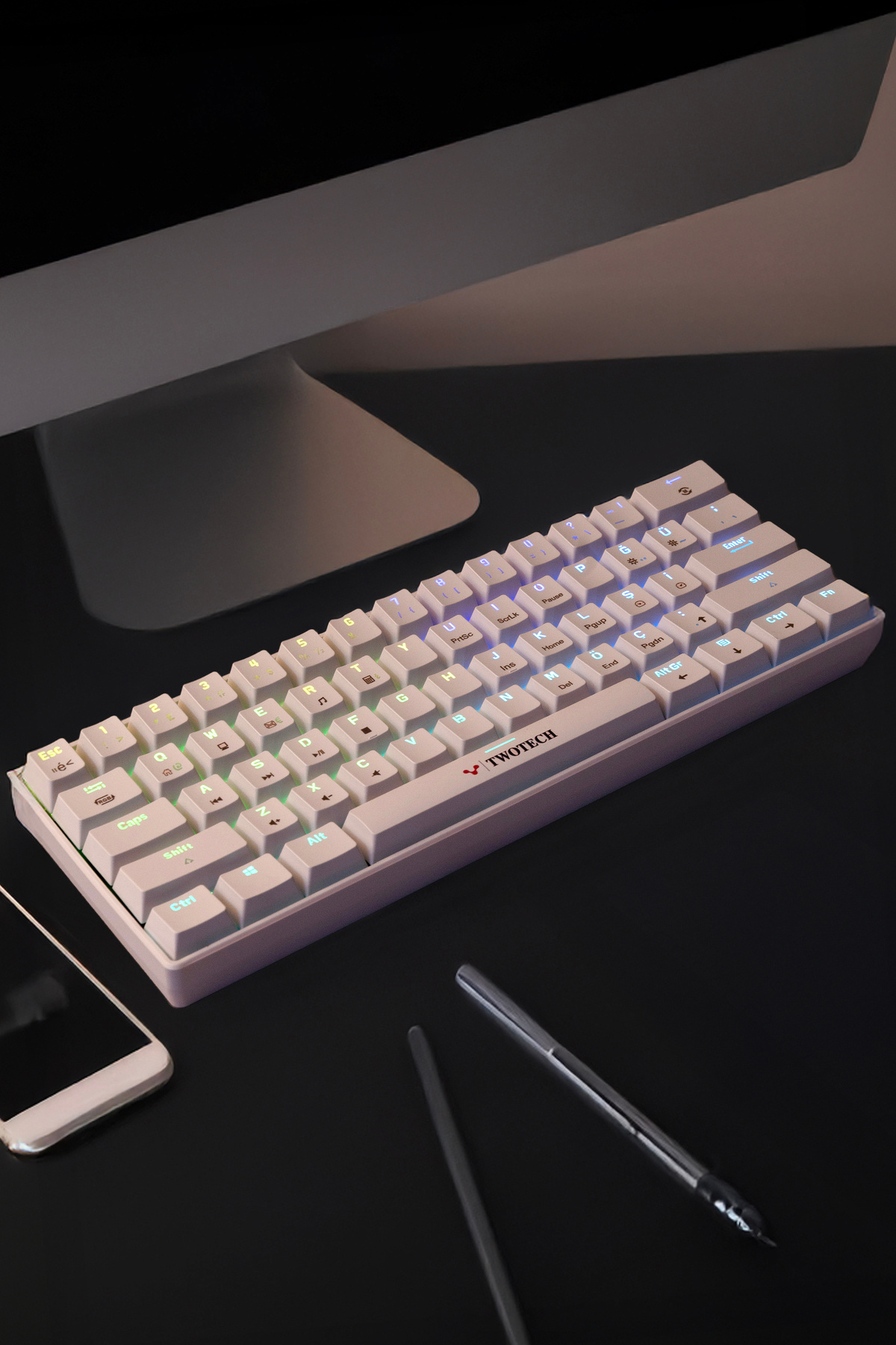 TWOTECH RGB Beyaz Mekanik Oyun Klavyesi Red Switch - Oyuncu Klavyesi, RGB Aydınlatma