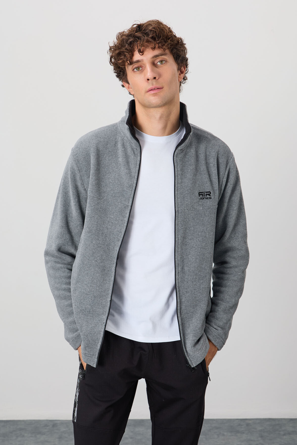 AIR JONES Hardy Gri Melanj Standart Kalıp Polar Erkek Sweatshirt - 88299