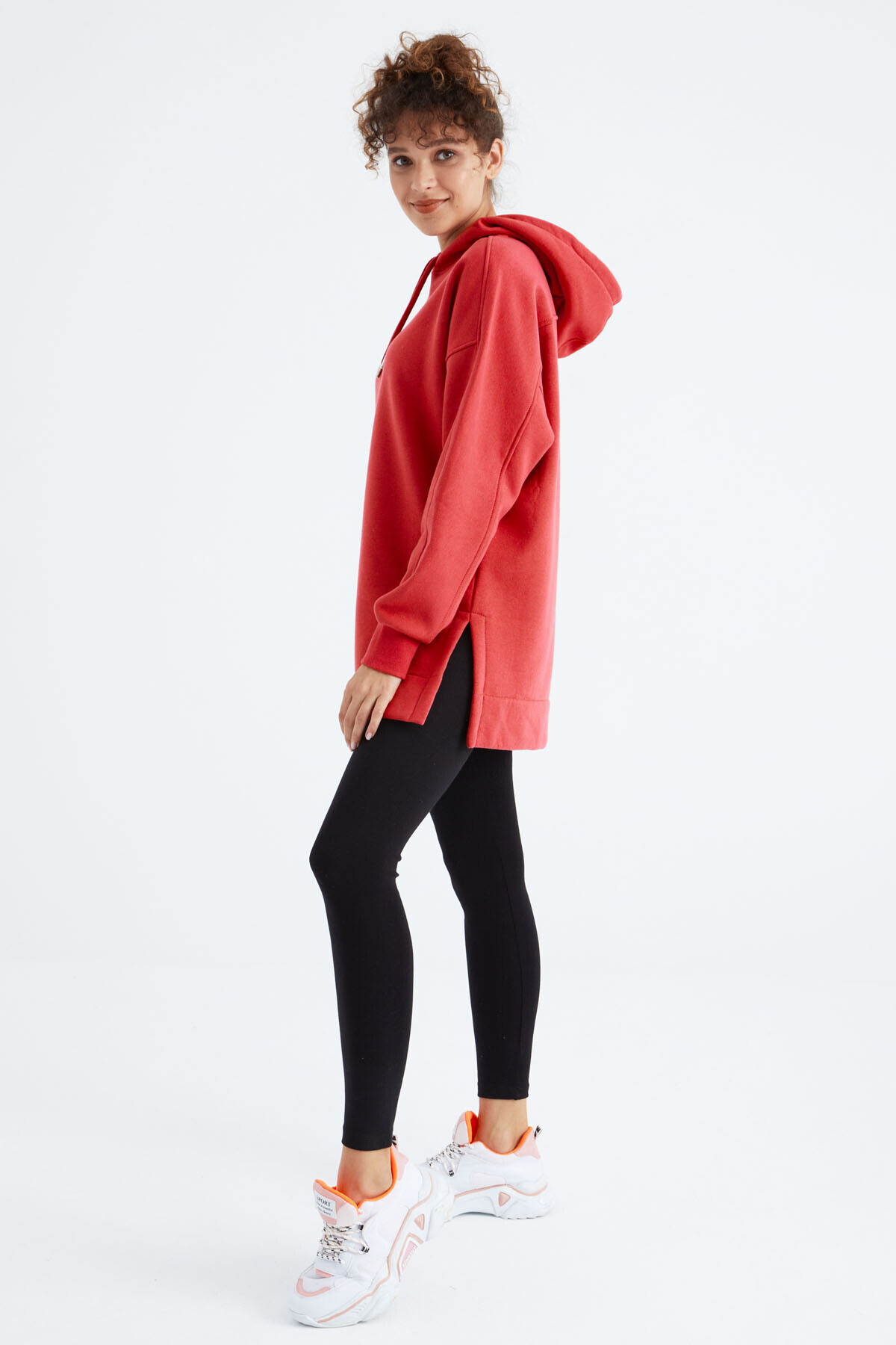 سویشرت تونیک کلاهدار اوور سایز Fiesta Reglan Kol Basic - 97242