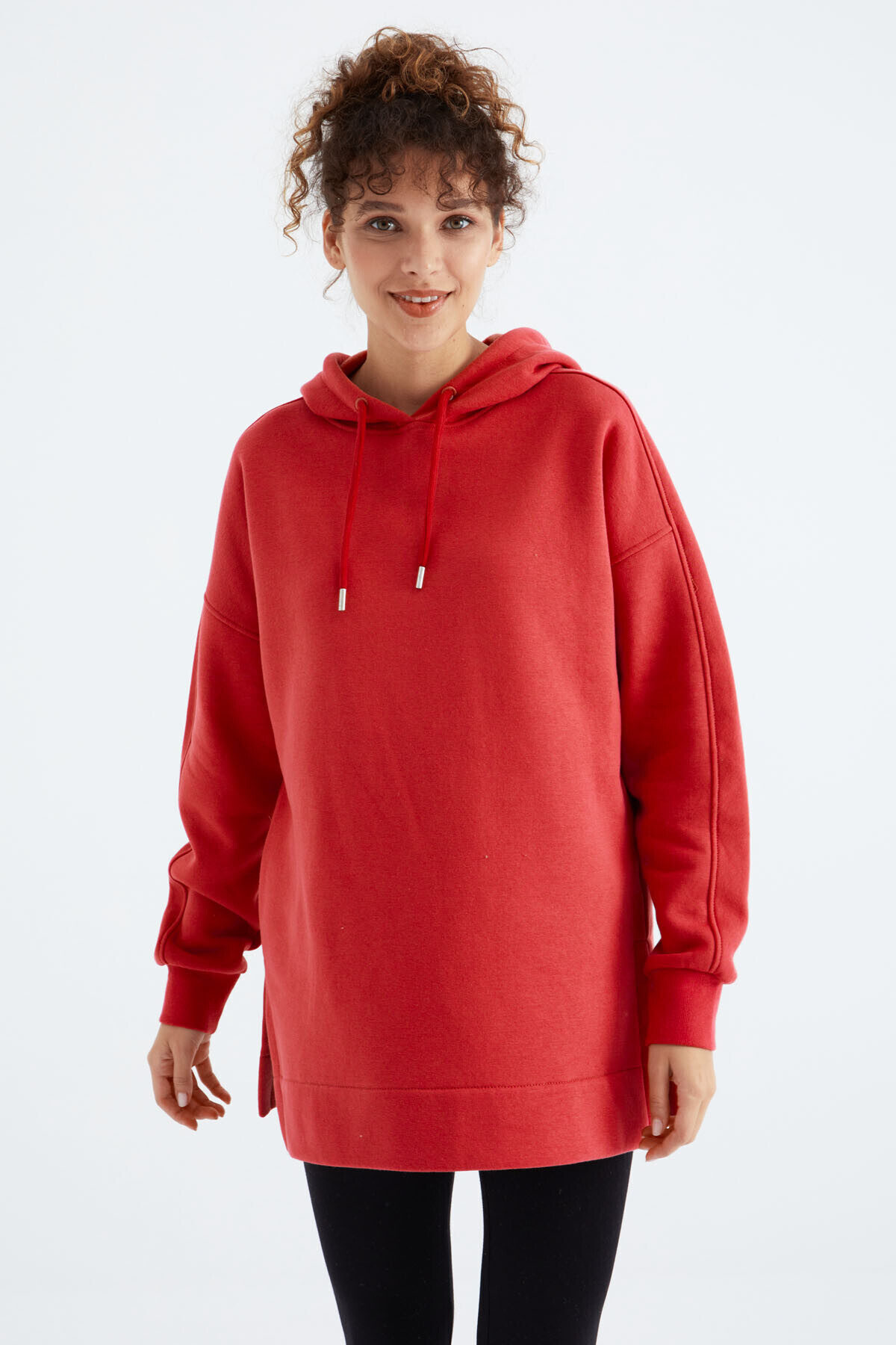 سویشرت تونیک کلاهدار اوور سایز Fiesta Reglan Kol Basic - 97242