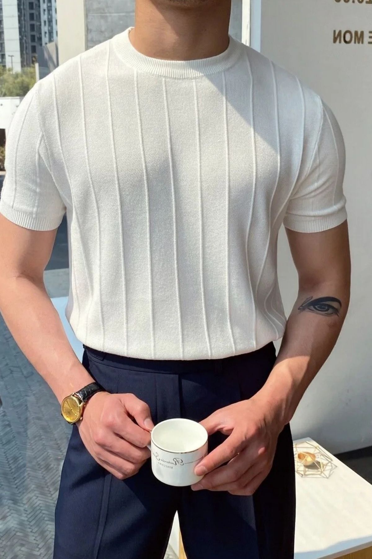 COMBİNE MİCHAİL Beyaz Bisiklet Yaka Triko Erkek T-shirt