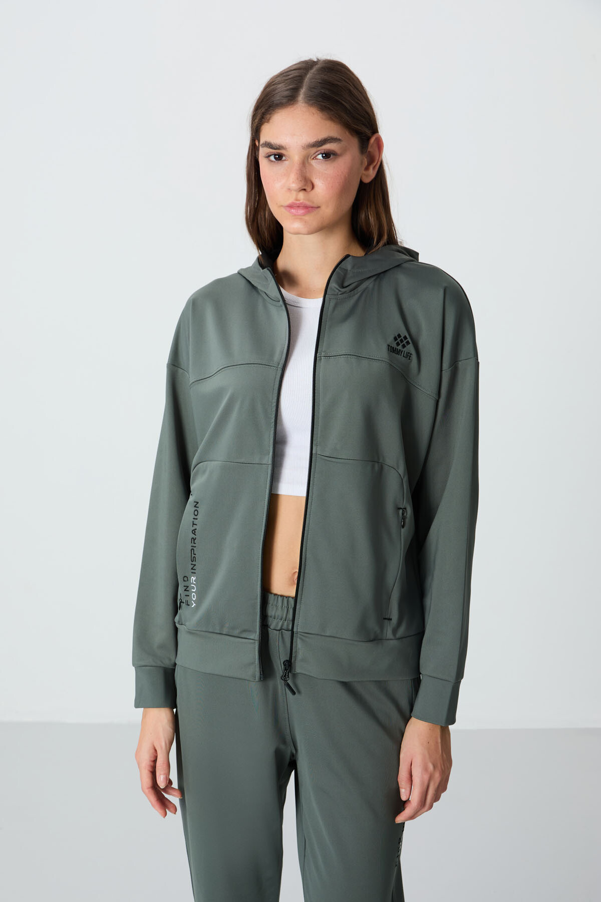 TOMMY LIFE Çağla Kapüşonlu Gizli Cep Detaylı Standart Kalıp Kadın Eşofman Takımı - 95306 görsel 2