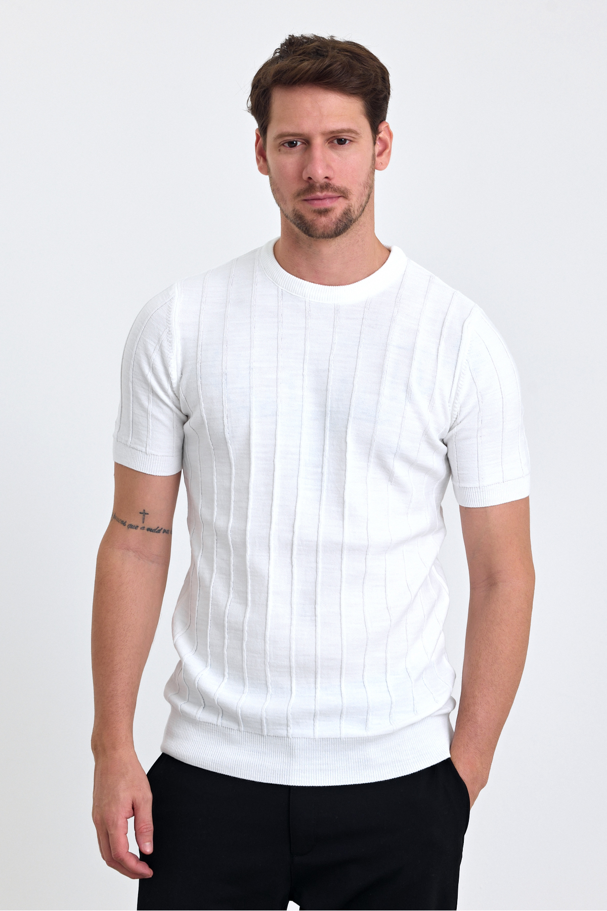 COMBİNE MİCHAİL Beyaz Bisiklet Yaka Triko Erkek T-shirt görsel 2