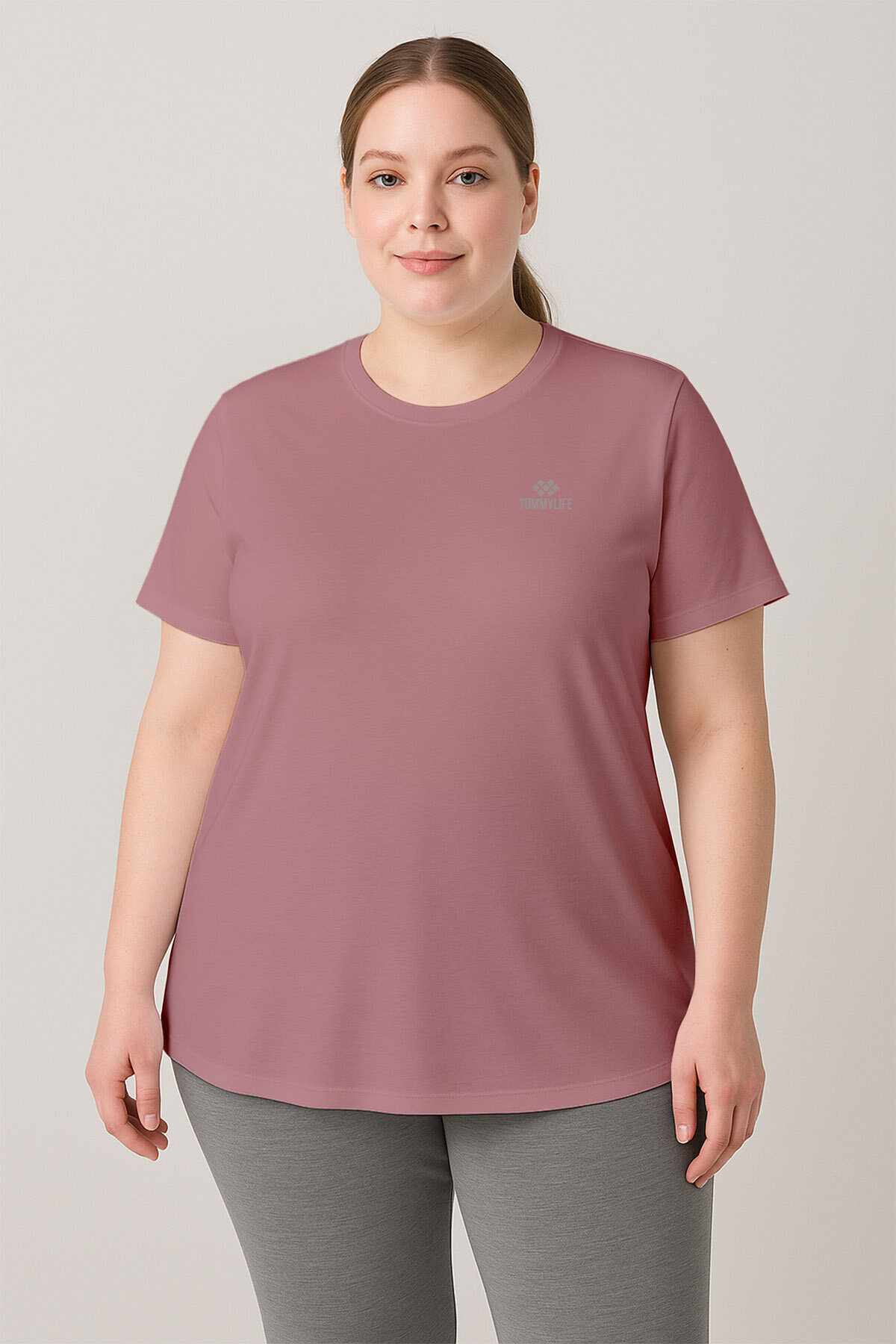 TOMMY LIFE Gül Kurusu Baskılı O Yaka Rahat Form Battal Büyük Beden Kadın T-Shirt - 97308