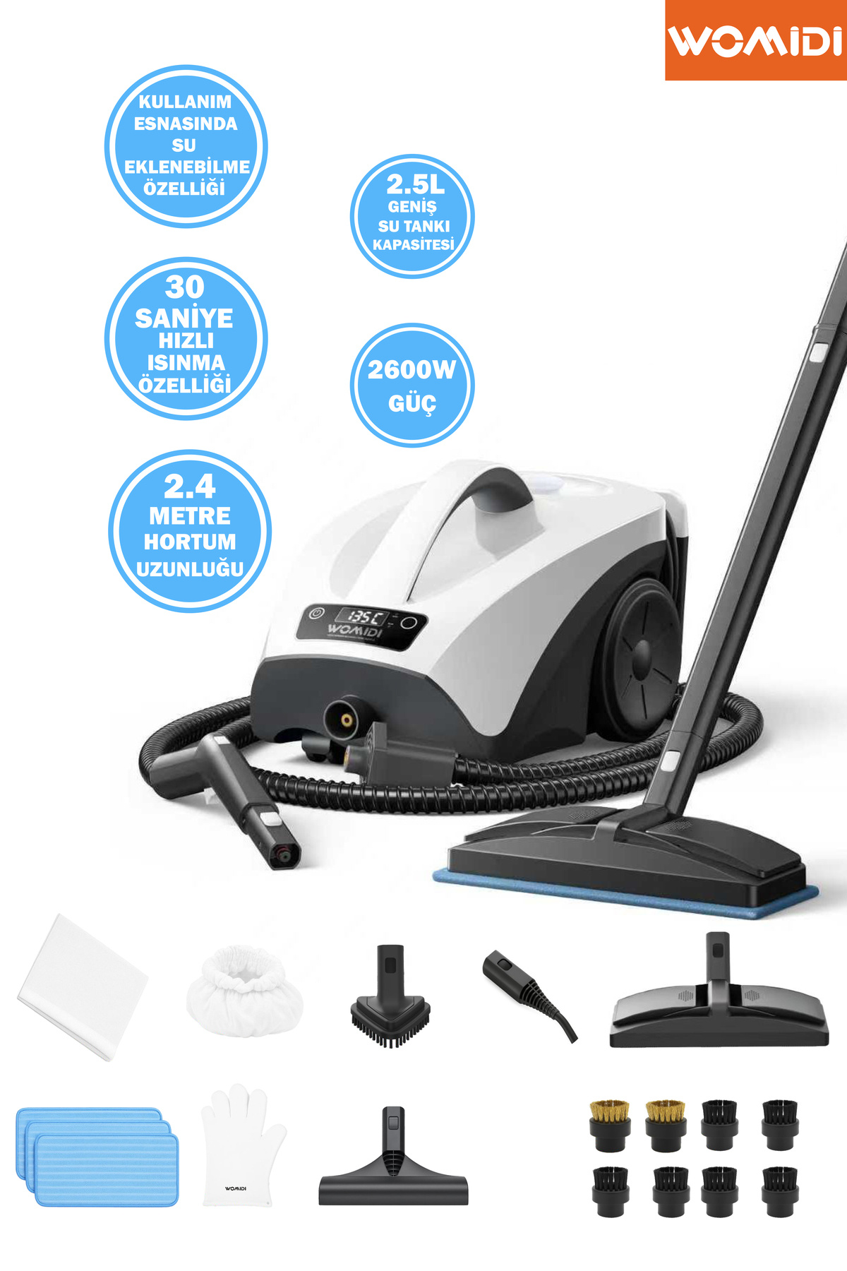 womidi Çok Fonksiyonlu Buharlı Temizleyici 30sn Hızlı Isınma Buharlı Temizlik Makinesi