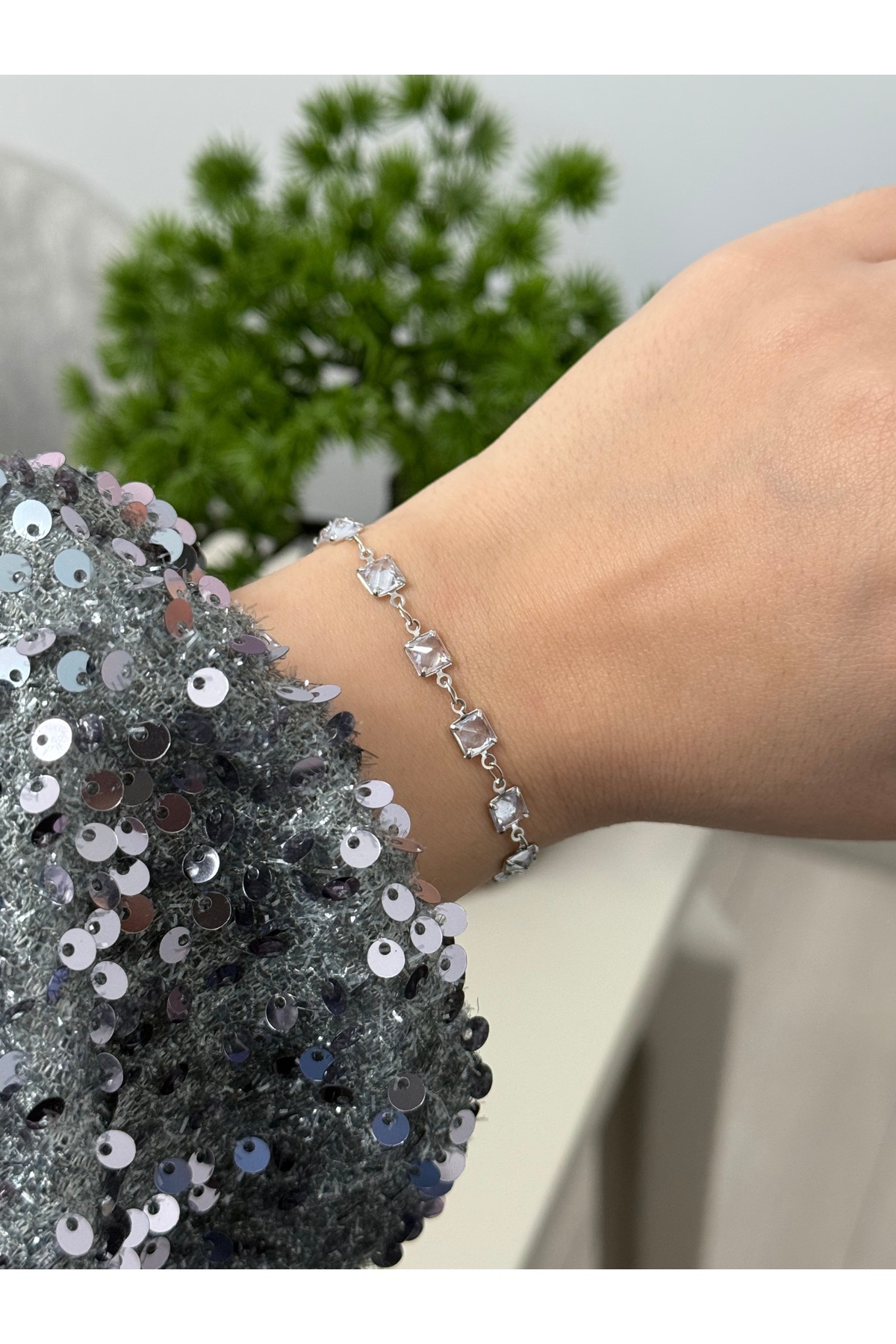 Stone Detailed Shimmering Stainless Tinted Steel Bracelet-women's bracelet- bracelet