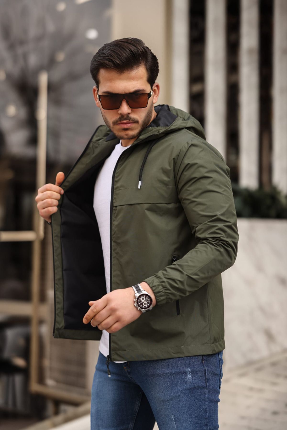 comstar  Erkek Içi Astarlı Suya Dayanıklı Kapüşonlu Cepli Yağmurluk - Görsel 2