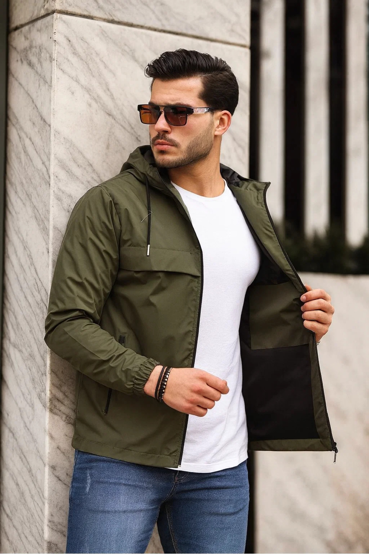 comstar  Erkek Içi Astarlı Suya Dayanıklı Kapüşonlu Cepli Yağmurluk - Görsel 4