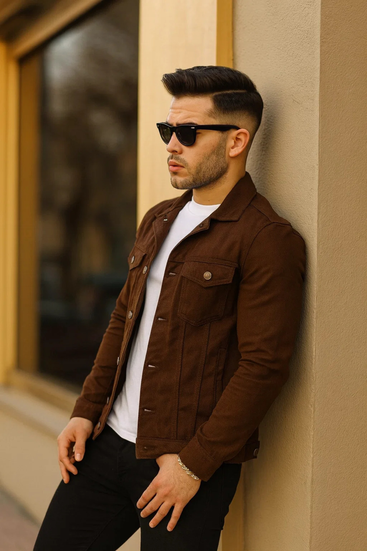 comstar  Erkek Trend Polo Yaka Slim Fit Denim Jeans Kahve Kot Ceket - Görsel 5