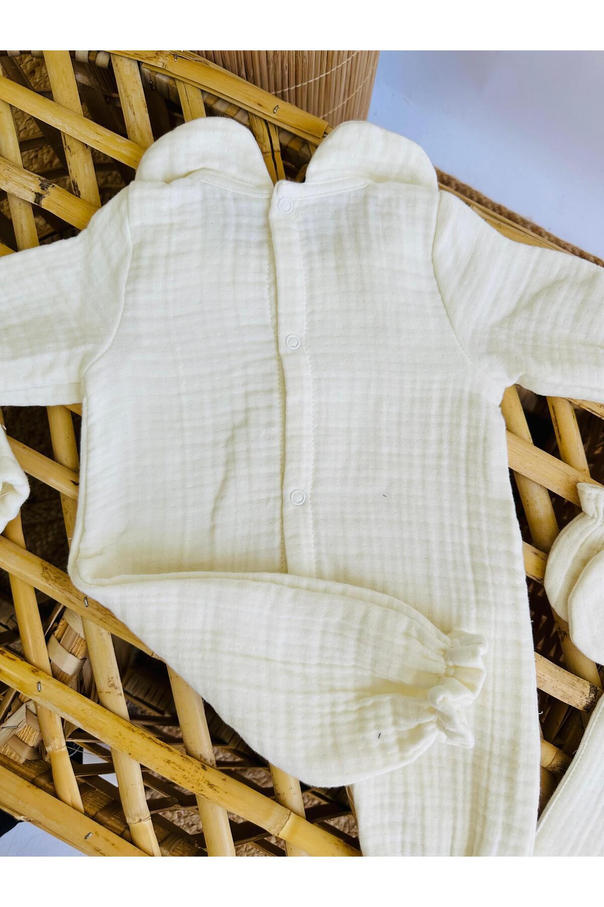 esilaaaksesuar Yakalı Müslin 4'lü İsim Nakışlı Hastane Çıkış Mevlüt Seti %100 Pamuk Organik fotoğrafı 5 (önizleme)