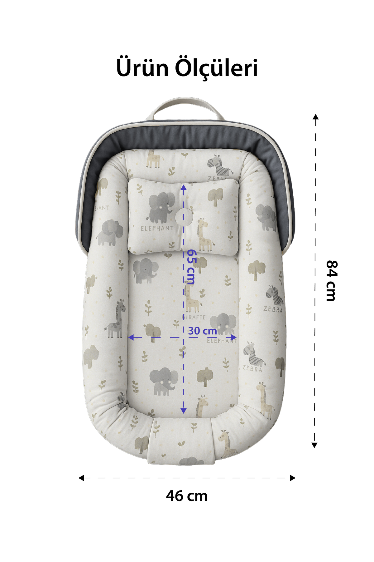 ngn collection Çantalı Baby nest Safari Hayvan Desenli Yenidoğan Babynest Taşınabilir Anne Yanı Yatağı Koyu Gri fotoğrafı 5 (önizleme)