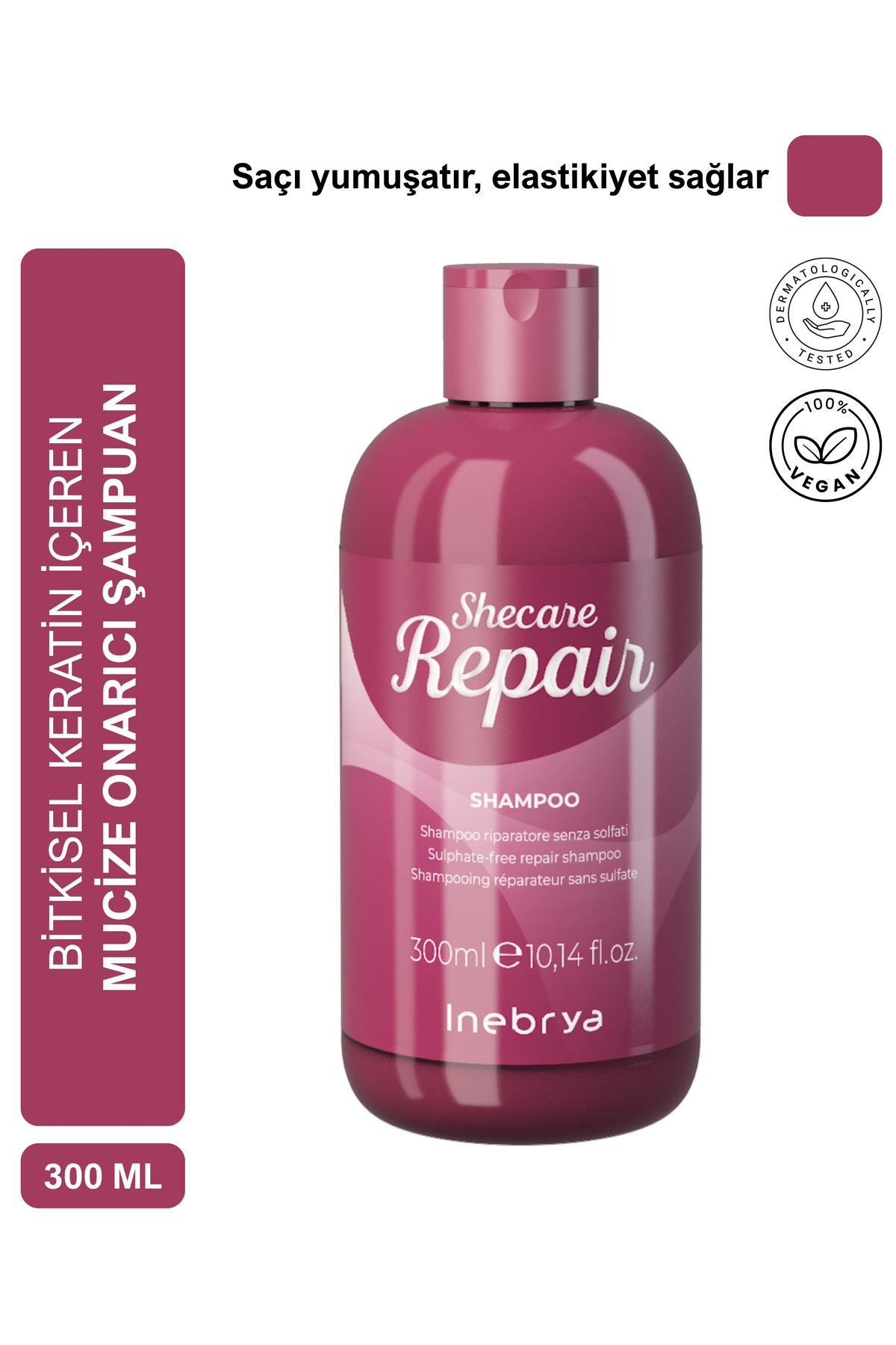 Inebrya Shecare Repair Onarıcı Şampuan 300 ml | Yıpranmış ve İşlem Görmüş Saçlara Güçlü Bakım