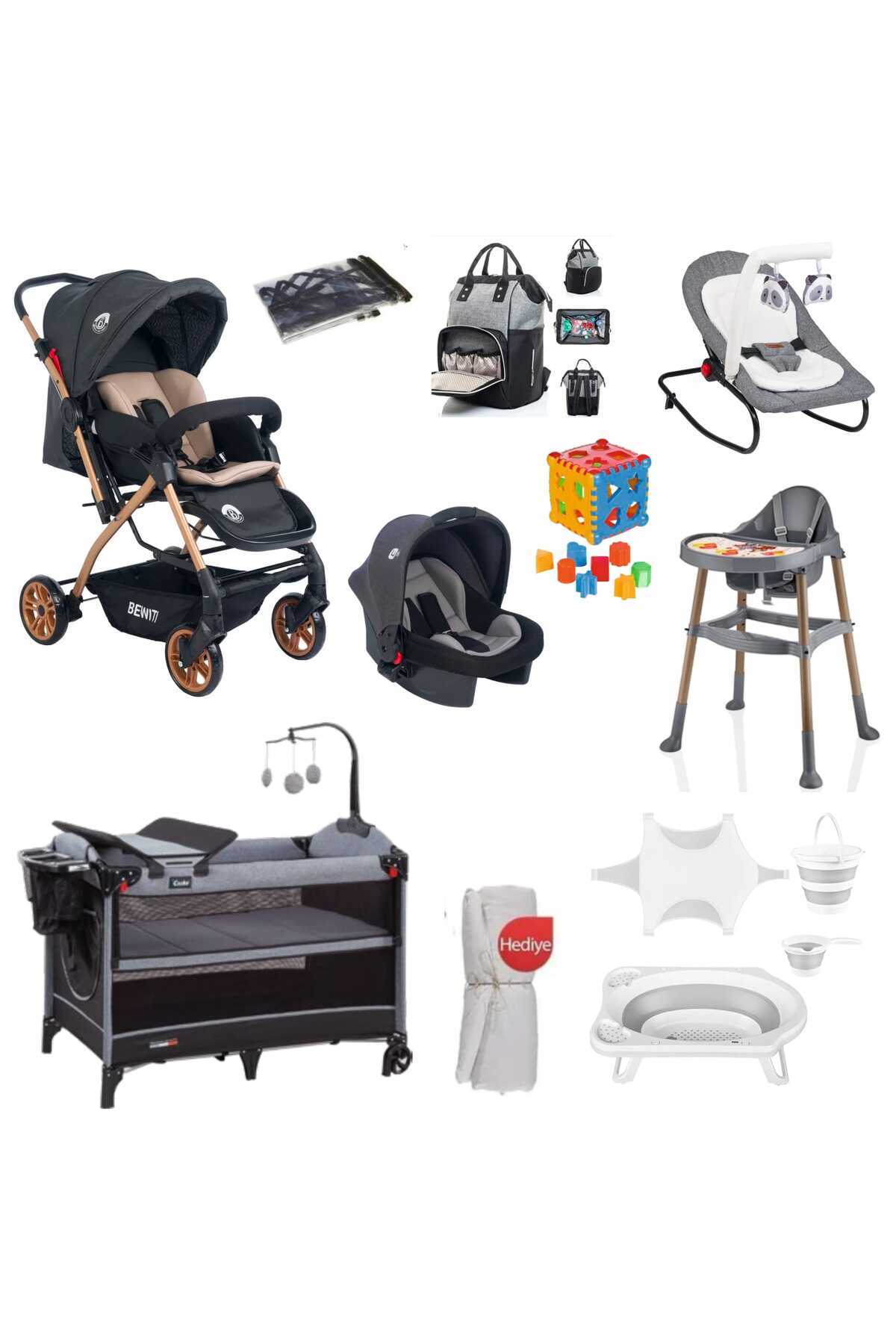 4KİDS Bebek Çeyiz Seti Yeni Doğan Set Bebek Arabası Asansörlü Park