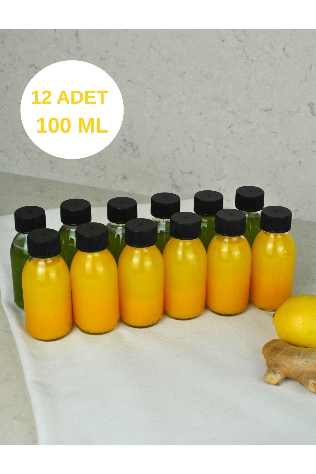 Qualitev 12 Adet Cam Shot Şişesi Sızdırmaz Siyah Plastik Kapaklı Meyve Suyu Şişe Kolonya Koku Süs Çok Amaçlı