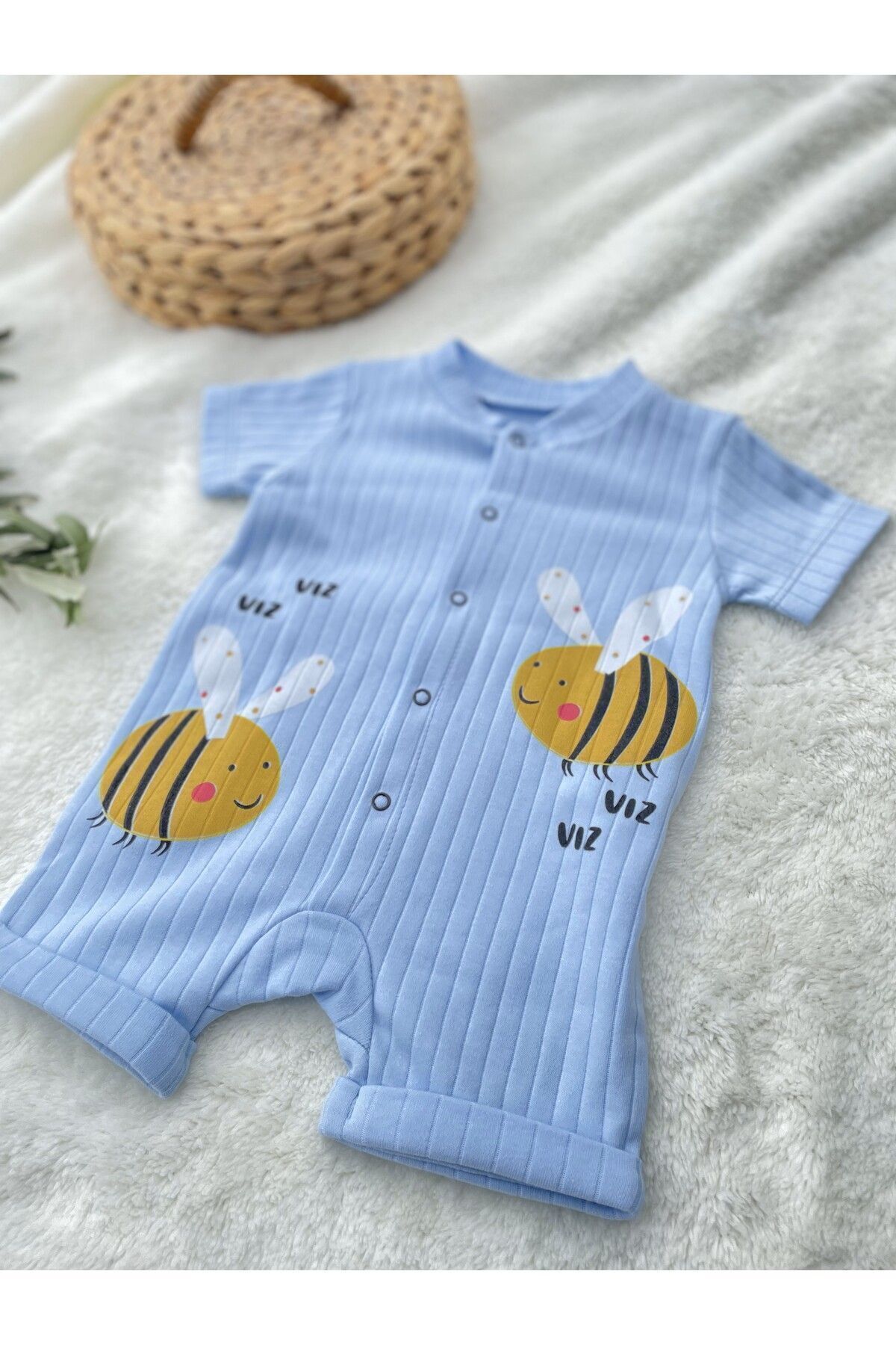 Gleamy FINDIK BEBE KIDS ARI DESEN ÇITÇITLI KISA KOLLU ŞORT TULUM(ZIBIN)%100 PAMUK fotoğrafı 4 (önizleme)