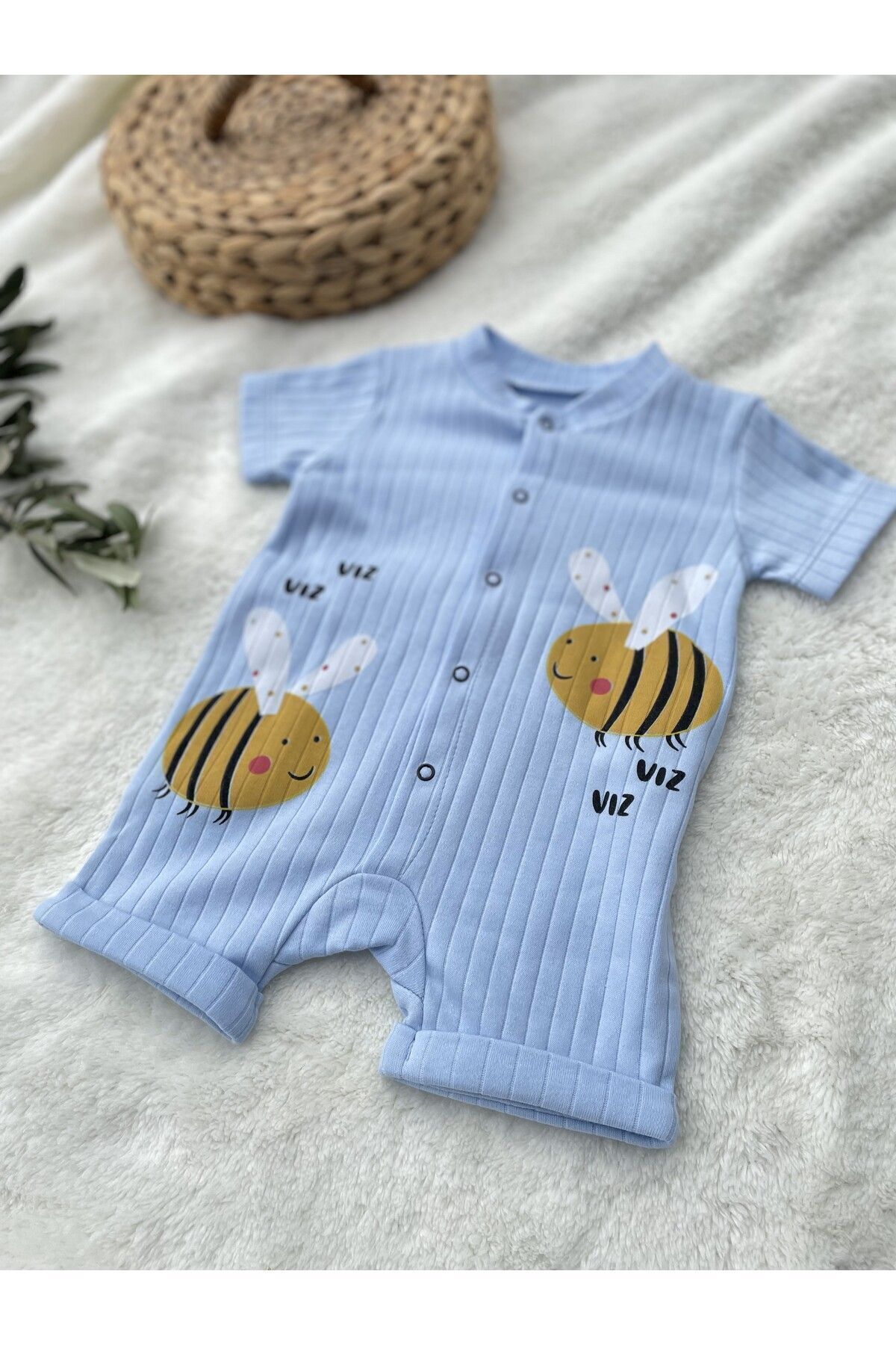 Gleamy FINDIK BEBE KIDS ARI DESEN ÇITÇITLI KISA KOLLU ŞORT TULUM(ZIBIN)%100 PAMUK fotoğrafı 6 (önizleme)