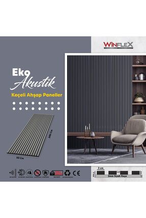 WİNFLEX EKO KEÇELİ AKUSTİK AHŞAP PANELİ  – ANTRASİT (50X240CM).