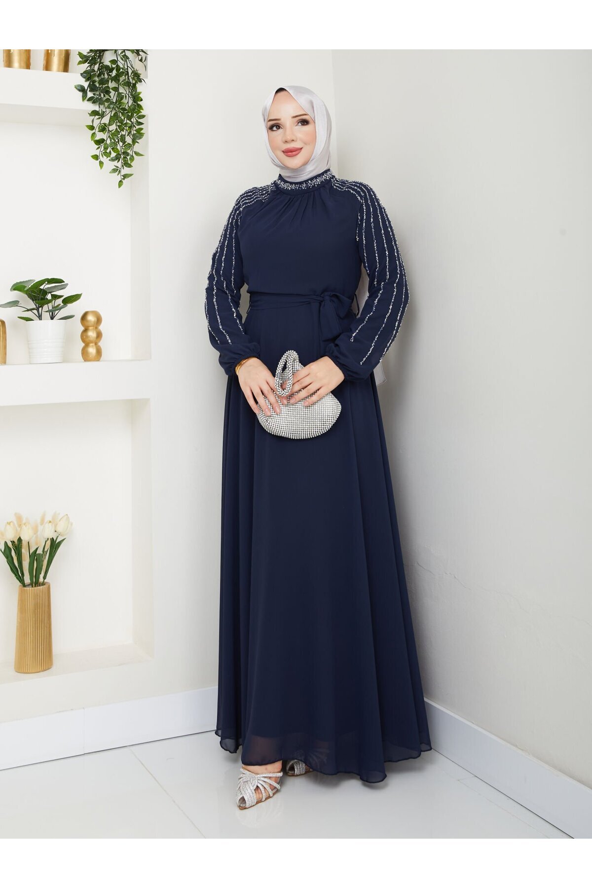 ModaMerve kolları işlemeli abiye