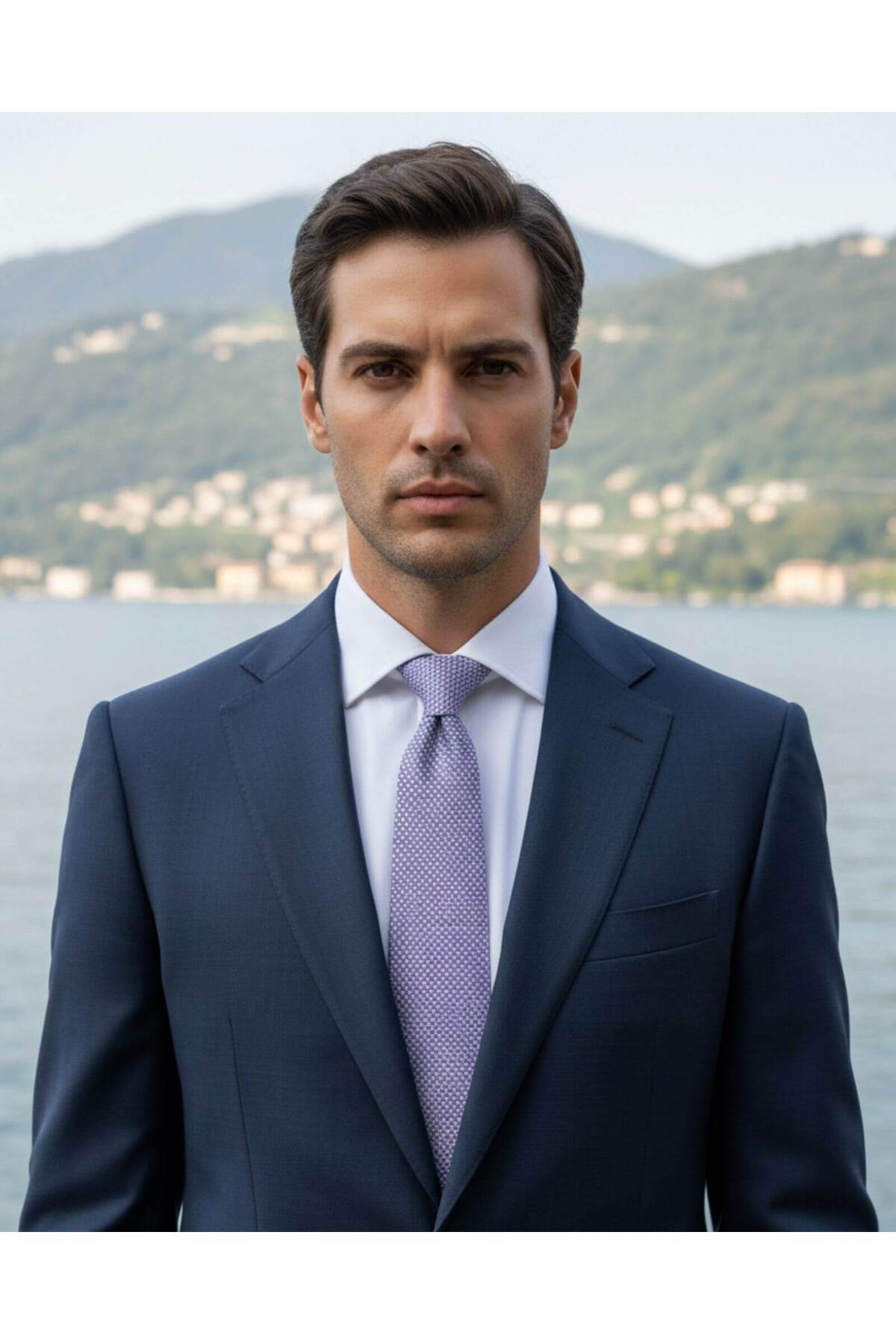  کراوات ابریشمی طرح‌دار سفید یاسی به عرض ۷.۵ سانتی‌متر