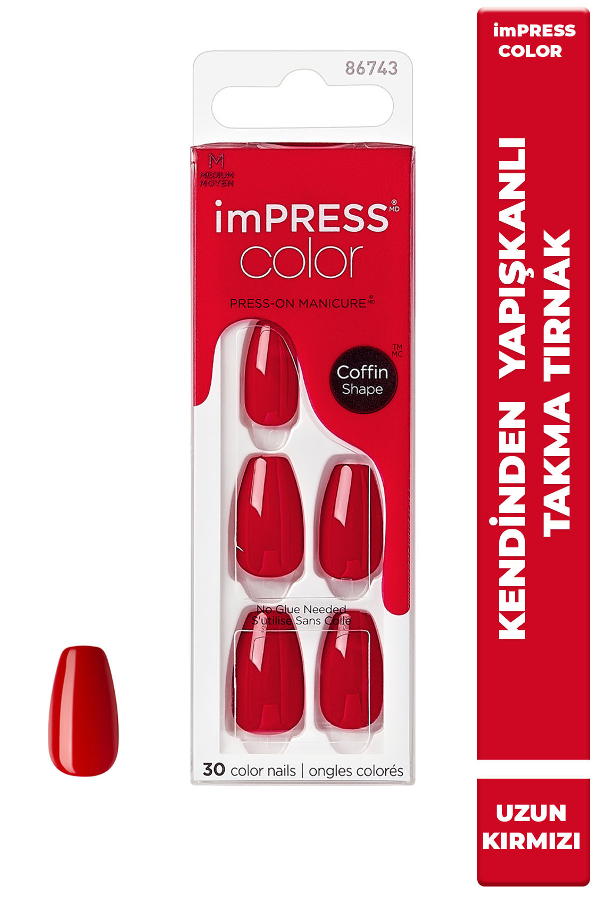 Impress Color Kendinden Yapışkanlı Takma Tırnak Uzun Kırmızı