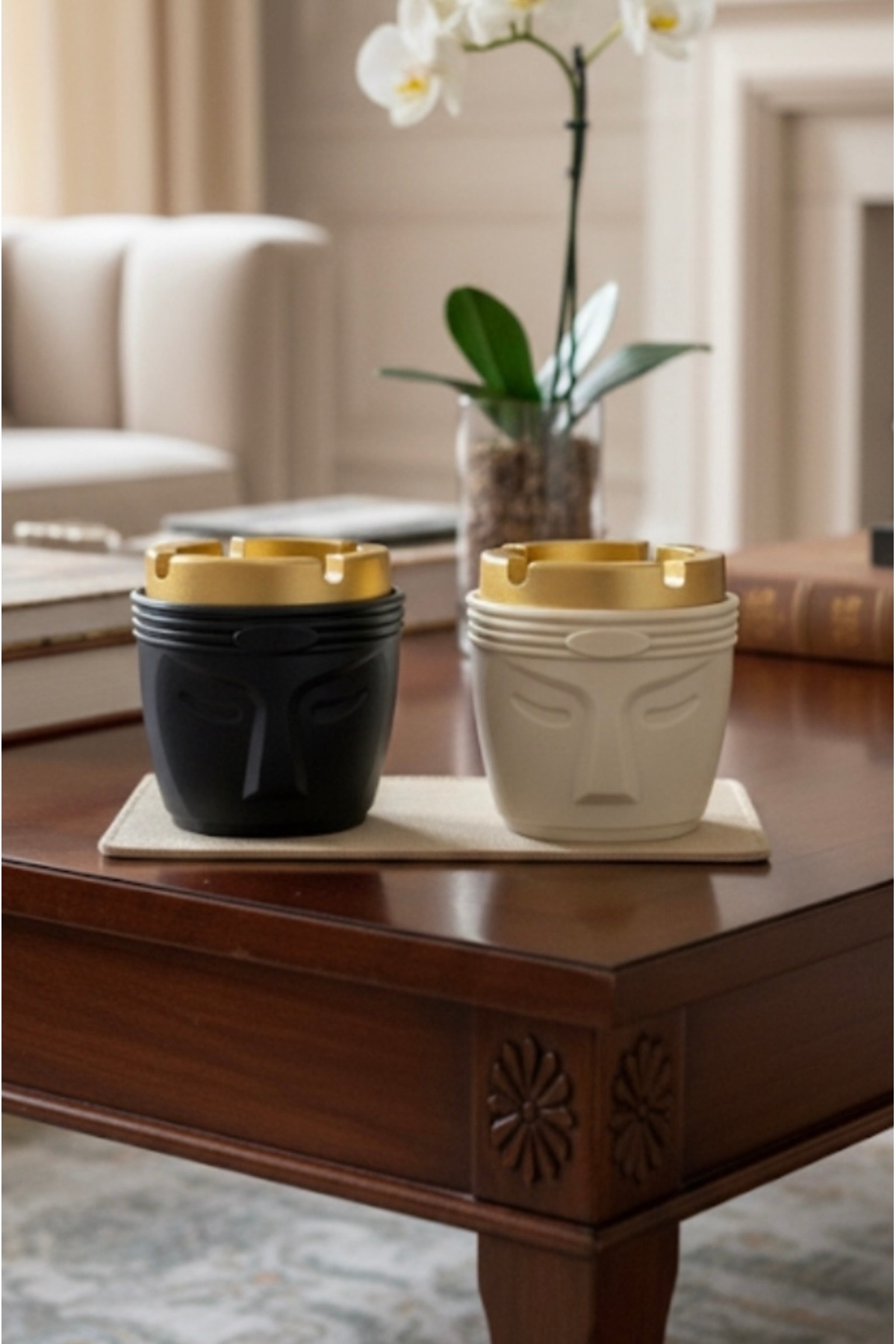 AKÇE 2’li Set Gold Kapaklı Kokusuz Küllük Hazneli Küllük