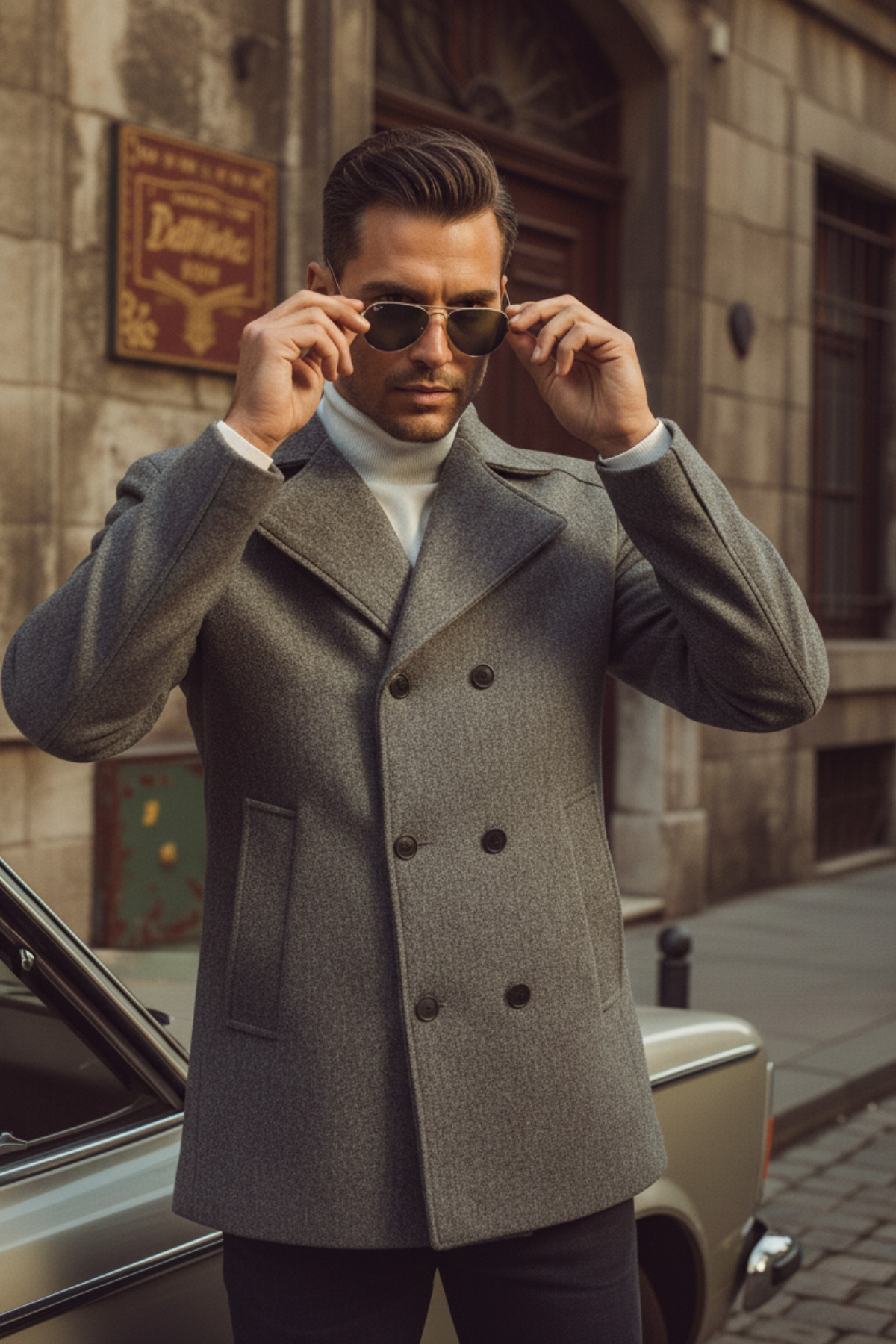 Twenhil Erkek Dar Kesim Kruvaze Kaşe Kaban Orta Gri