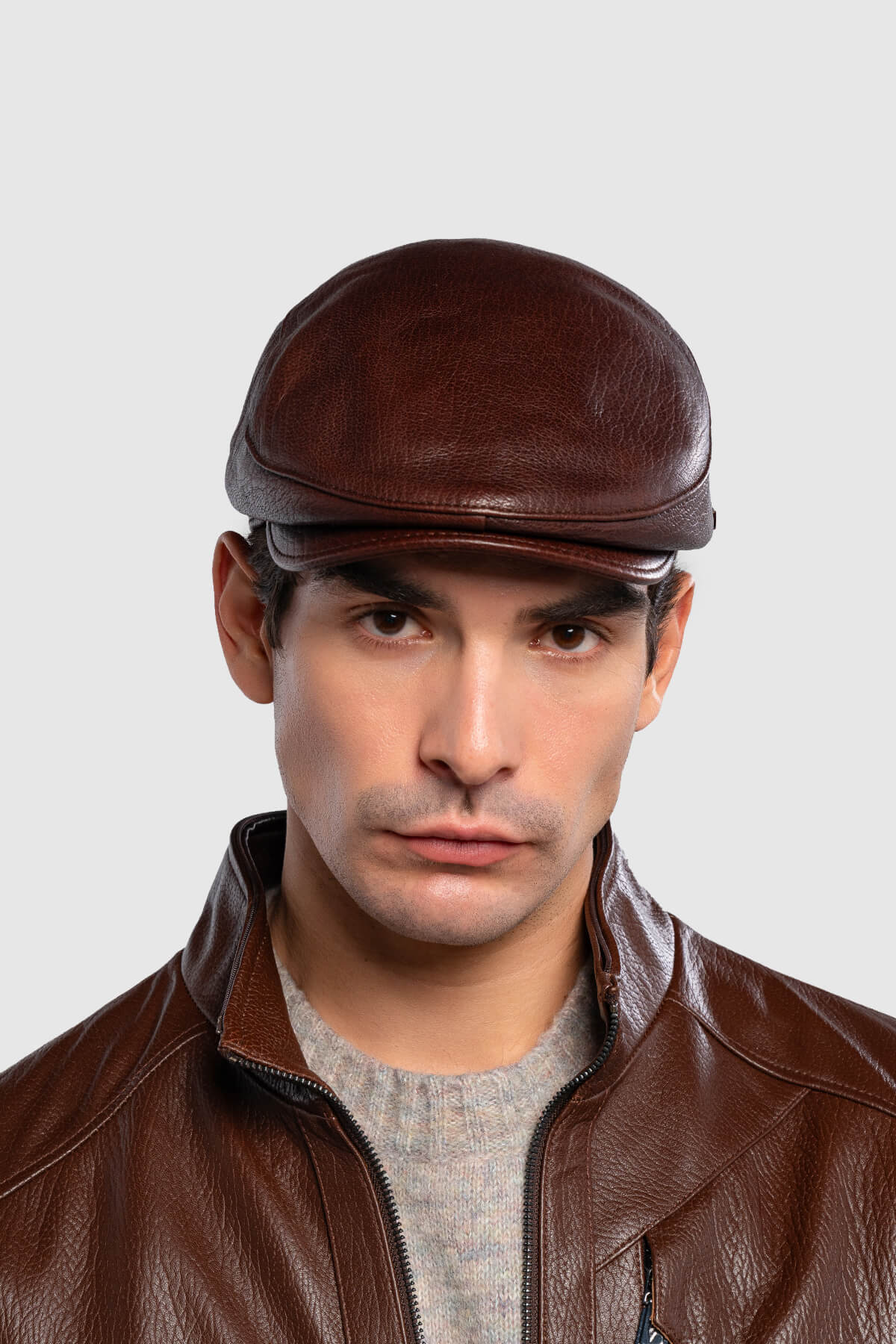 کلاه قهوه‌ای چرم اصل مردانه Tamer Tanca