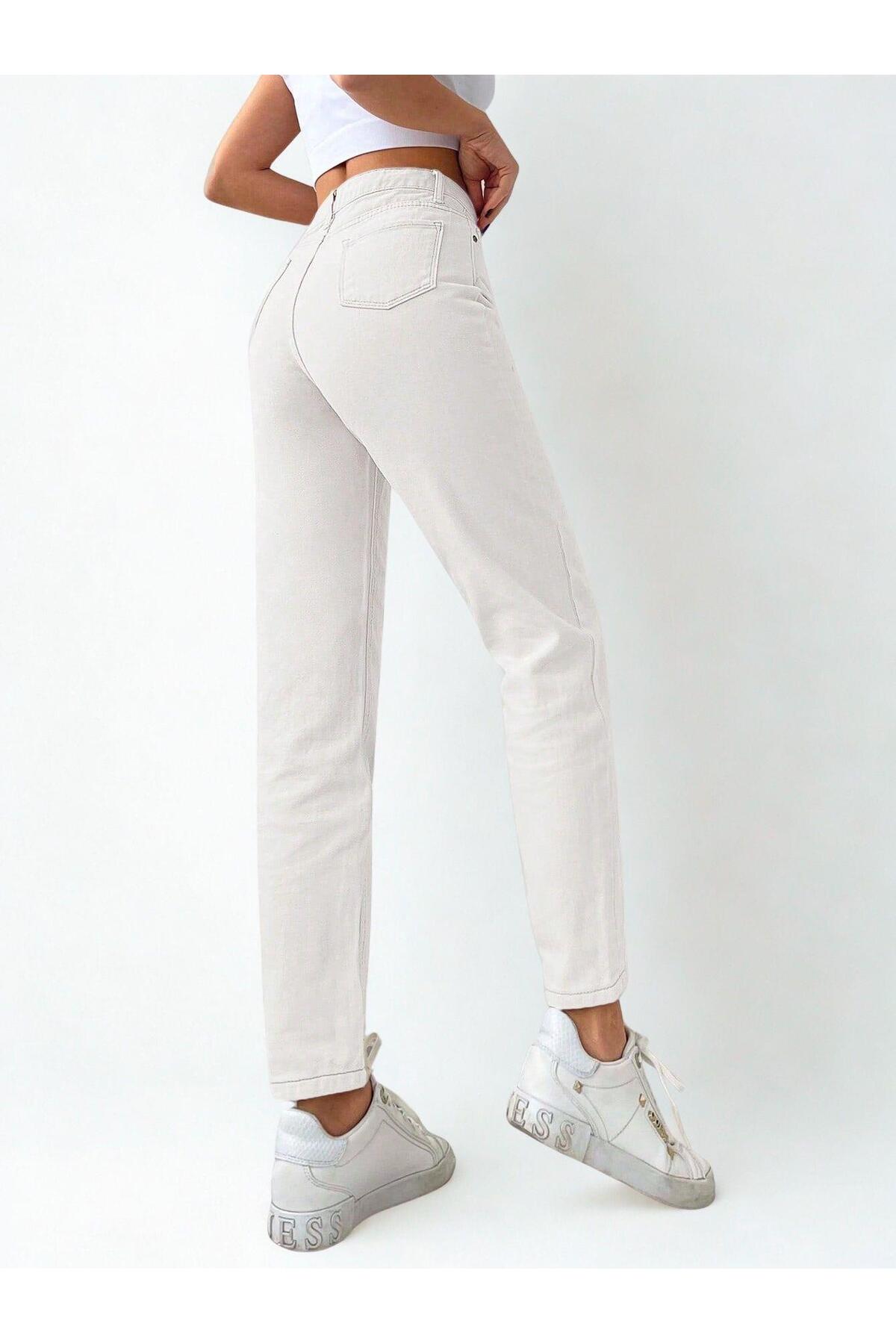 Polo State  Kadın Mom Fit Jeans Kot Pantolon Beyaz - Görsel 3