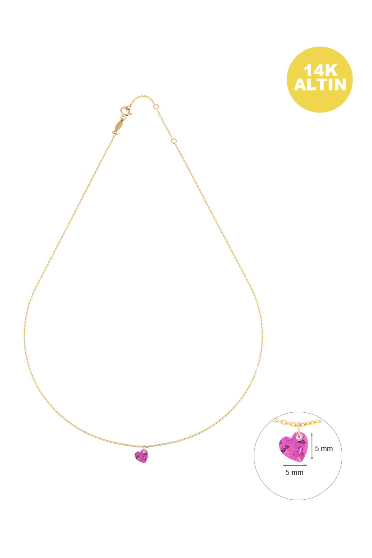 KURSHUNI Shining Heart (Tekli), 14 Ayar Altın Kolye
