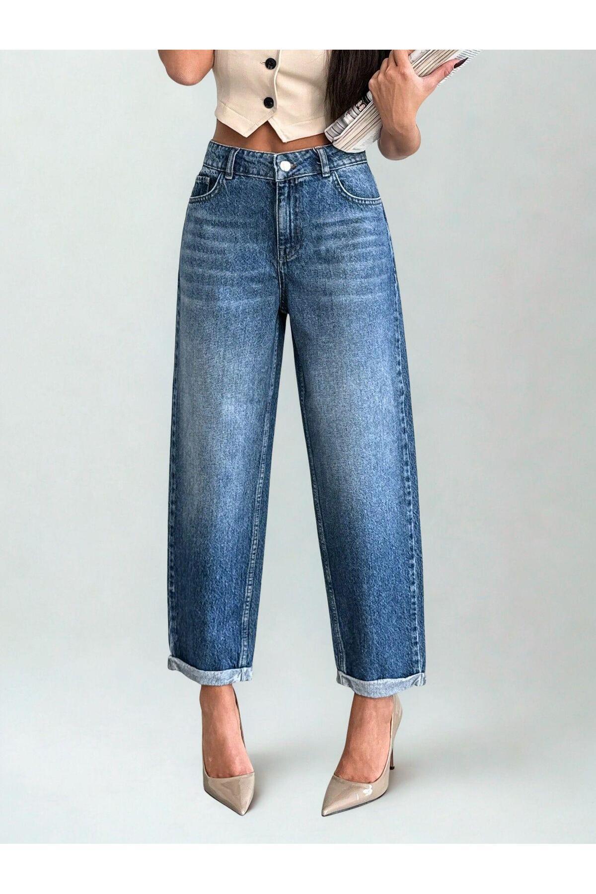 Polo State  Kadın Bilek Boy Mom Fit Kot Pantolon Mavi - Görsel 2