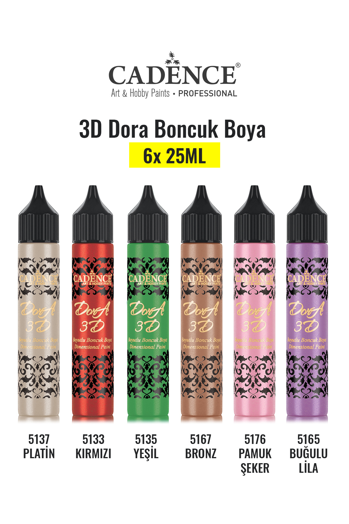 Cadence Boya 3d Boncuk Boya 6 Lı Set 3 / Boyutlu Boya 25 Ml X 6 Adet