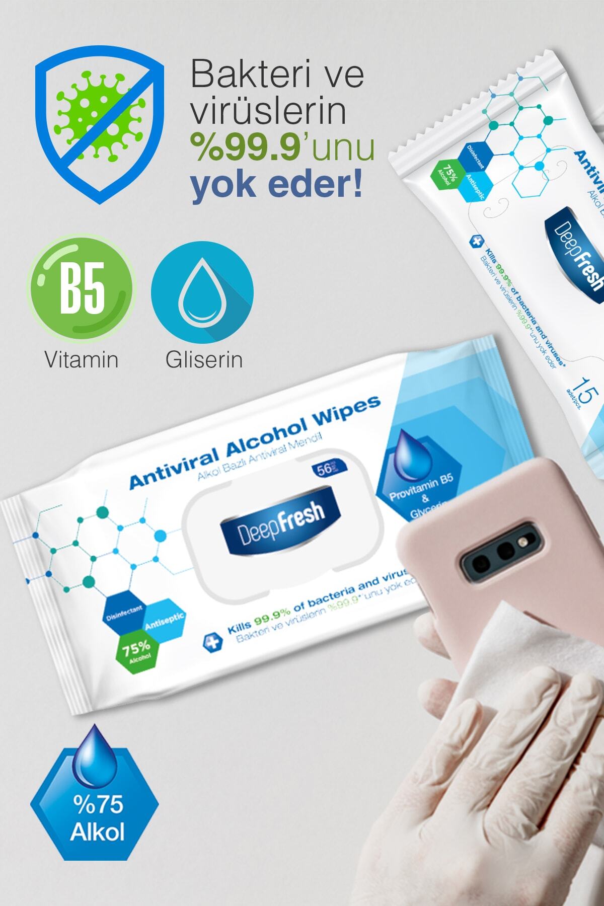 Deep Fresh Alkollü Antiviral Islak Mendil 3 x 56 Yaprak fotoğrafı 4 (önizleme)