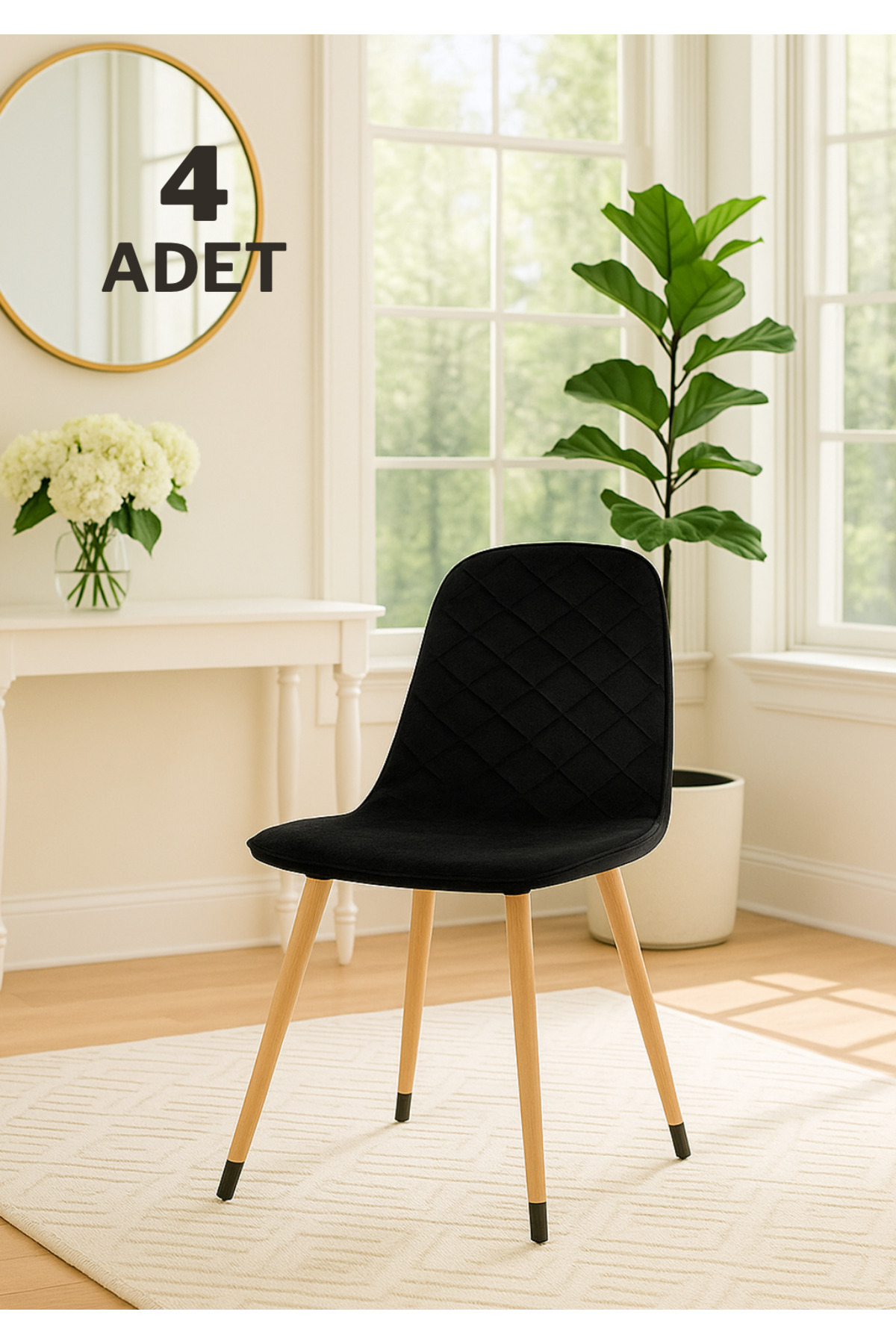 Trojan Chair Natural Wooden Leg / Black 4-Piece Team Chair