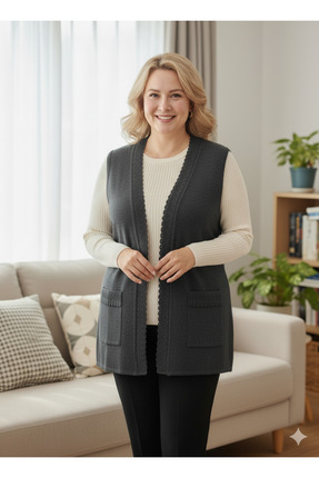 we are the best UYSALİDA Kadın Orta Yaş Ve Üzeri Triko Örgü Düğmesiz Anne Yelek