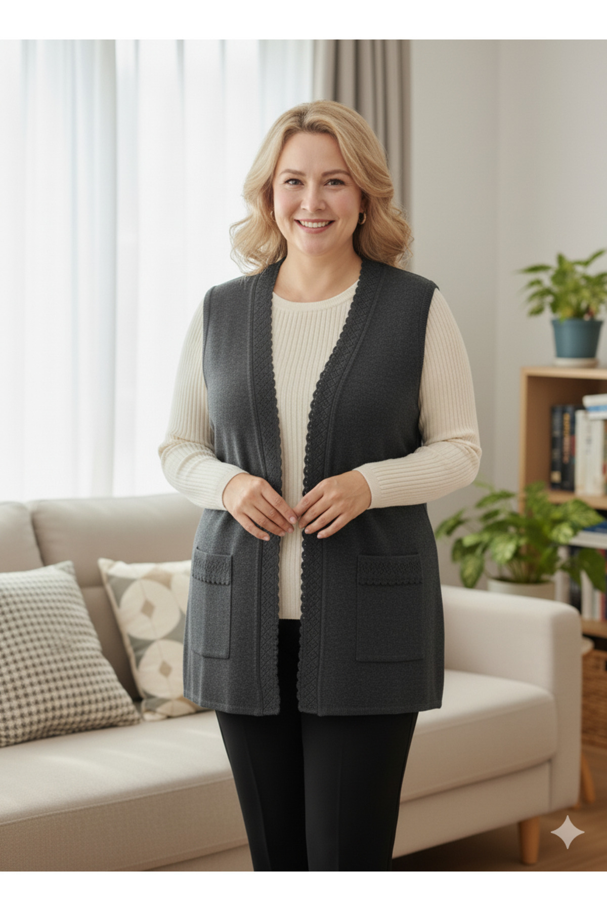 we are the best UYSALİDA Kadın Orta Yaş Ve Üzeri Triko Örgü Düğmesiz Anne Yelek