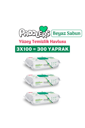 Paddlers Easy Clean Beyaz Sabun Katkılı Yüzey Temizlik Havlusu 3x100 (300 Yap...