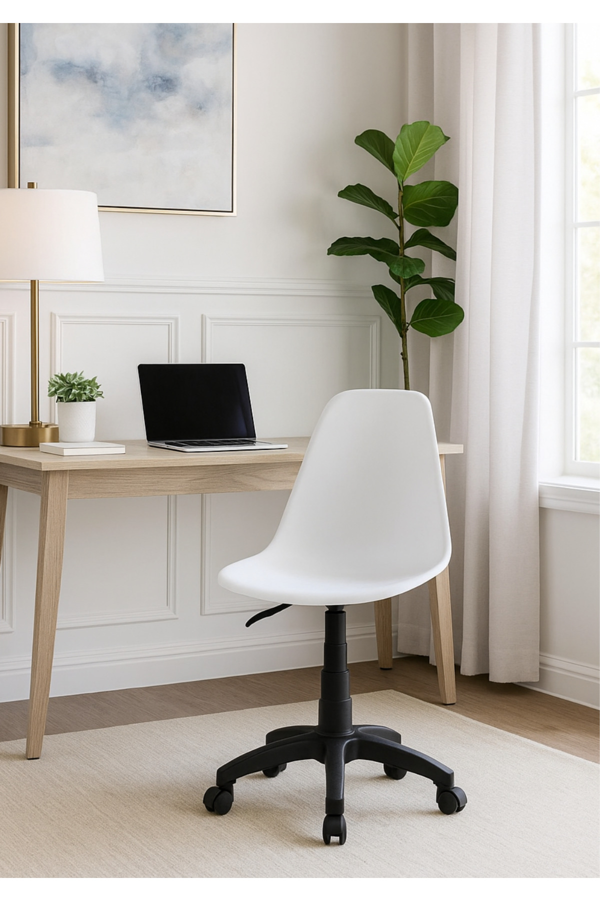 Abant Study Chair Office Chair with Wheels White Study Chair