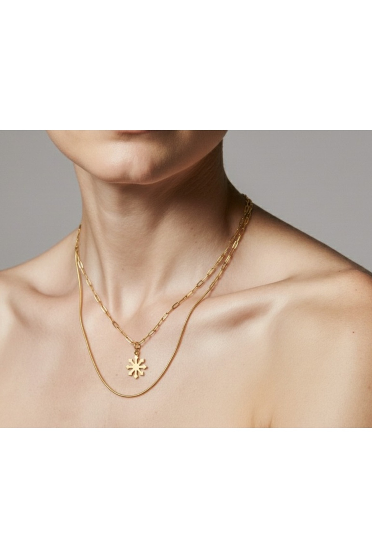 KobalBusiness 316L Çelik Kar Tanesi 3'lü Takı Seti | Çiftli Zincir Kolye + Bileklik + Küpe