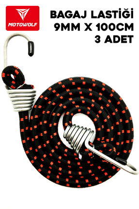 TIGERLOCK Bagaj Lastiği Kancalı Lastik Kırmızı Desenli 9mmx100cm 3 Adet