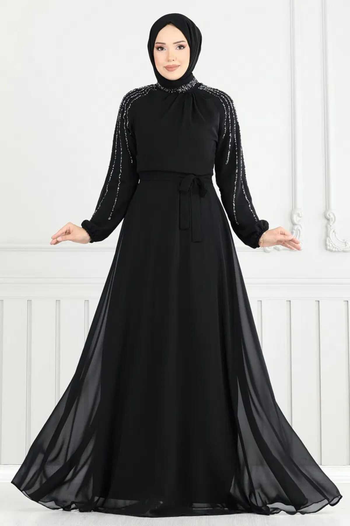 ModaMerve Kolları İşlemeli Abiye