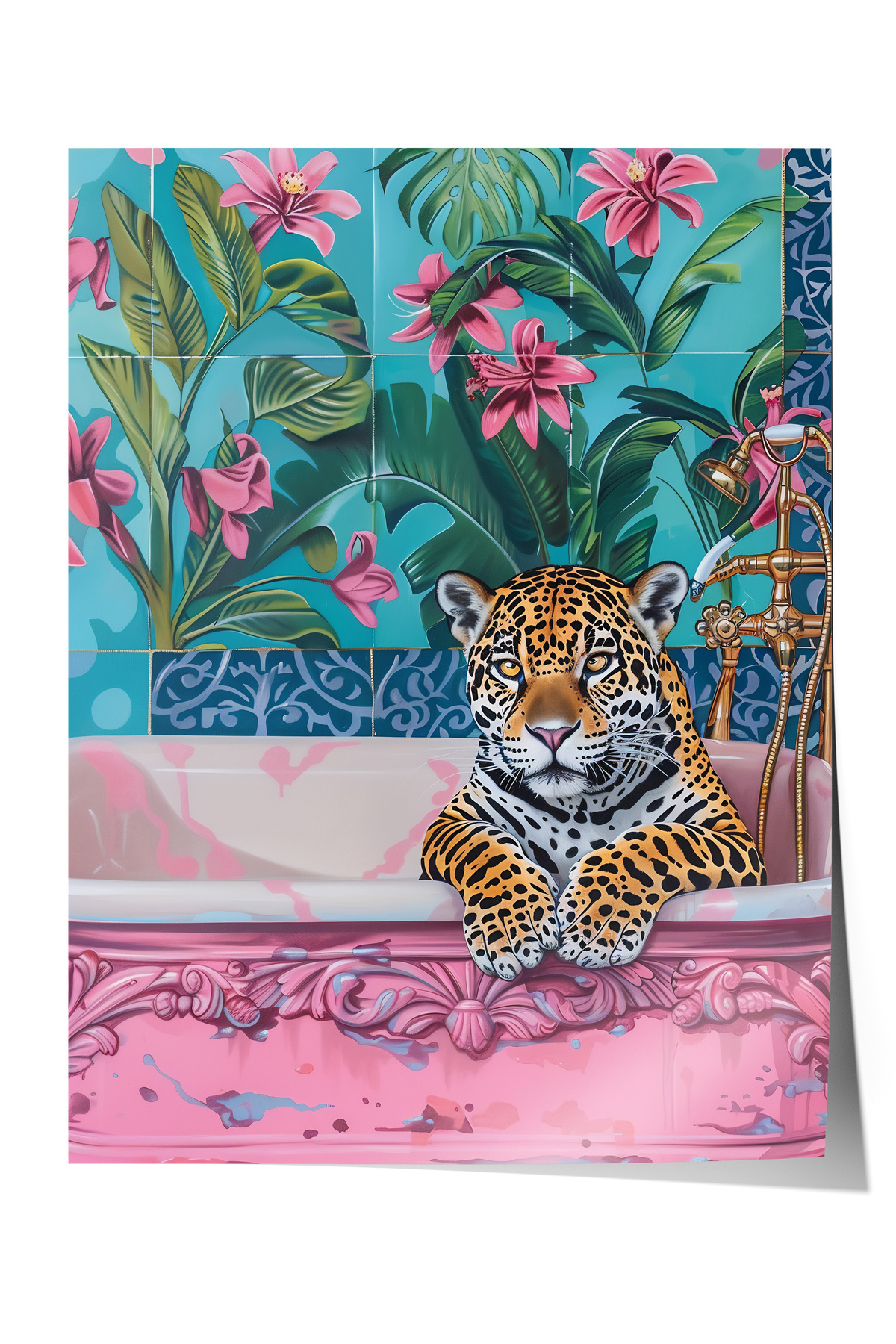 Frameless Poster, Leopard, Floral Wallpaper, Digital Art Poster No: 106548