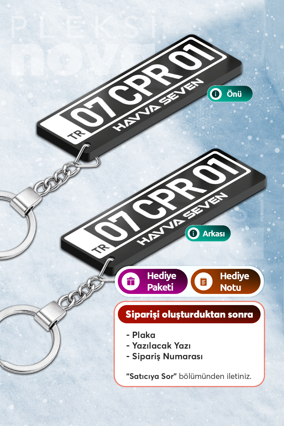 Pleksinova Kişiye Özel İsimli Plakalı Plaka Anahtarlık Araba Hediyesi Araba Süsü Siyah - Çift Taraflı