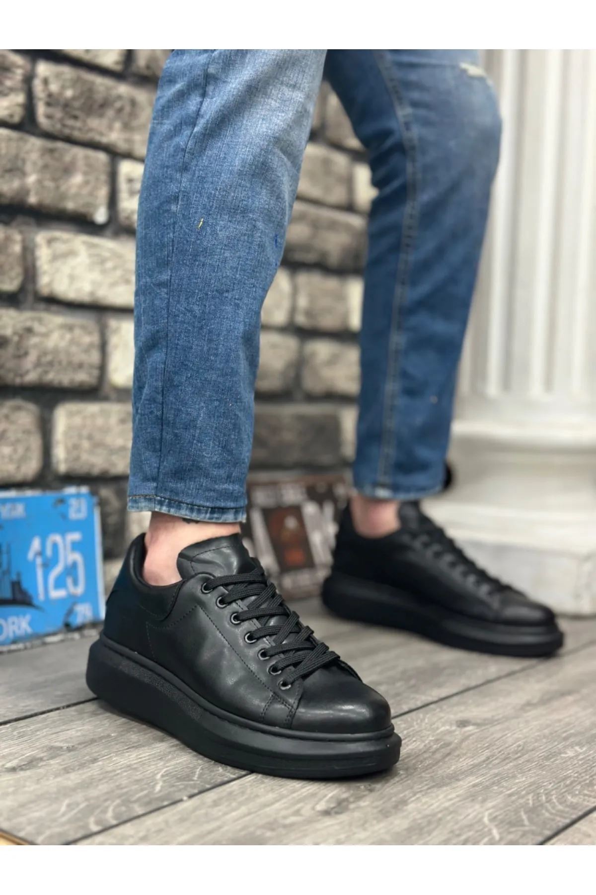 Liarca Kadın Erkek Unisex Bağcıklı Deri Yüksek Tabanlı Rahat Günlük Spor Ayakkabı Sneaker görsel 2