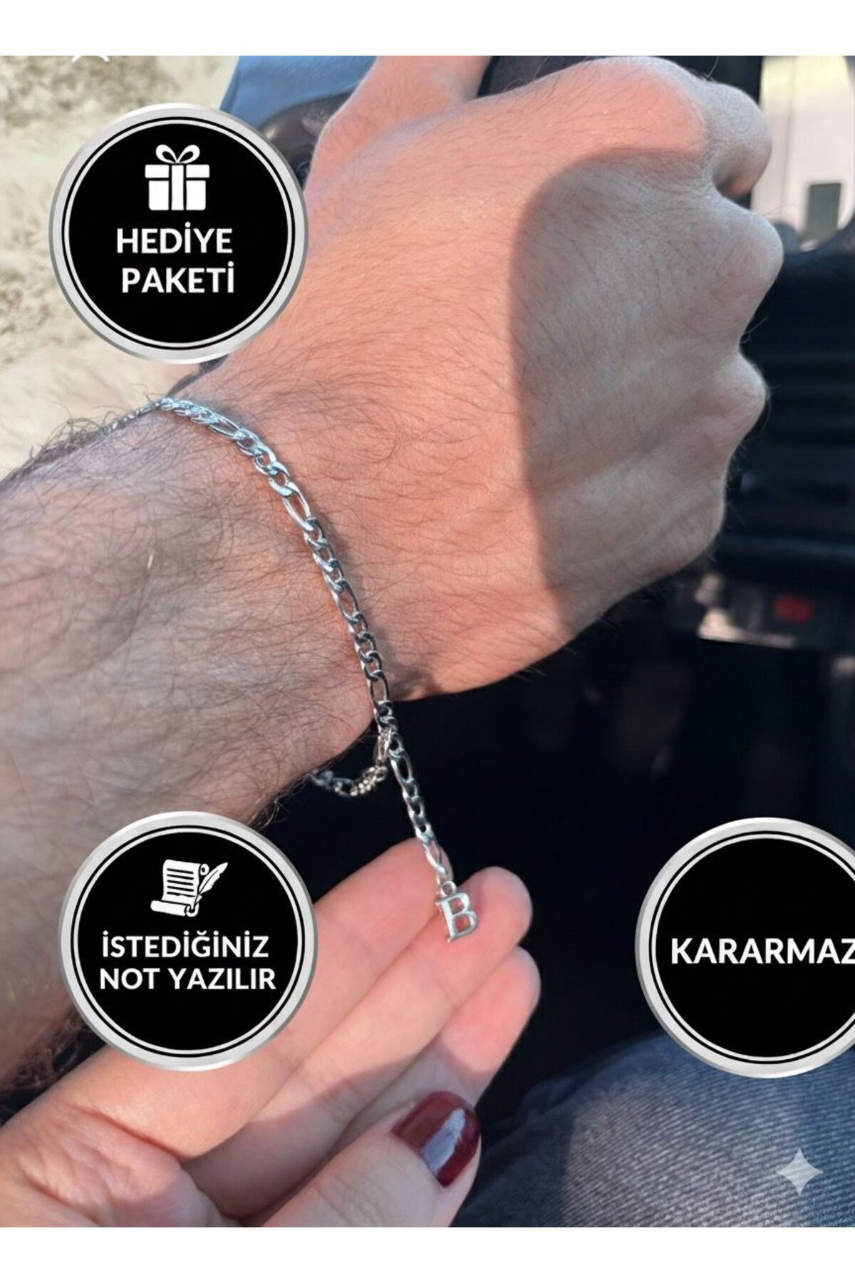 pofudukcase Çelik Kişiye özel 1 adet harf bileklik Harf Belirtiniz Arkadaş,Eş, Sevgiliye Hediyelik görsel 4