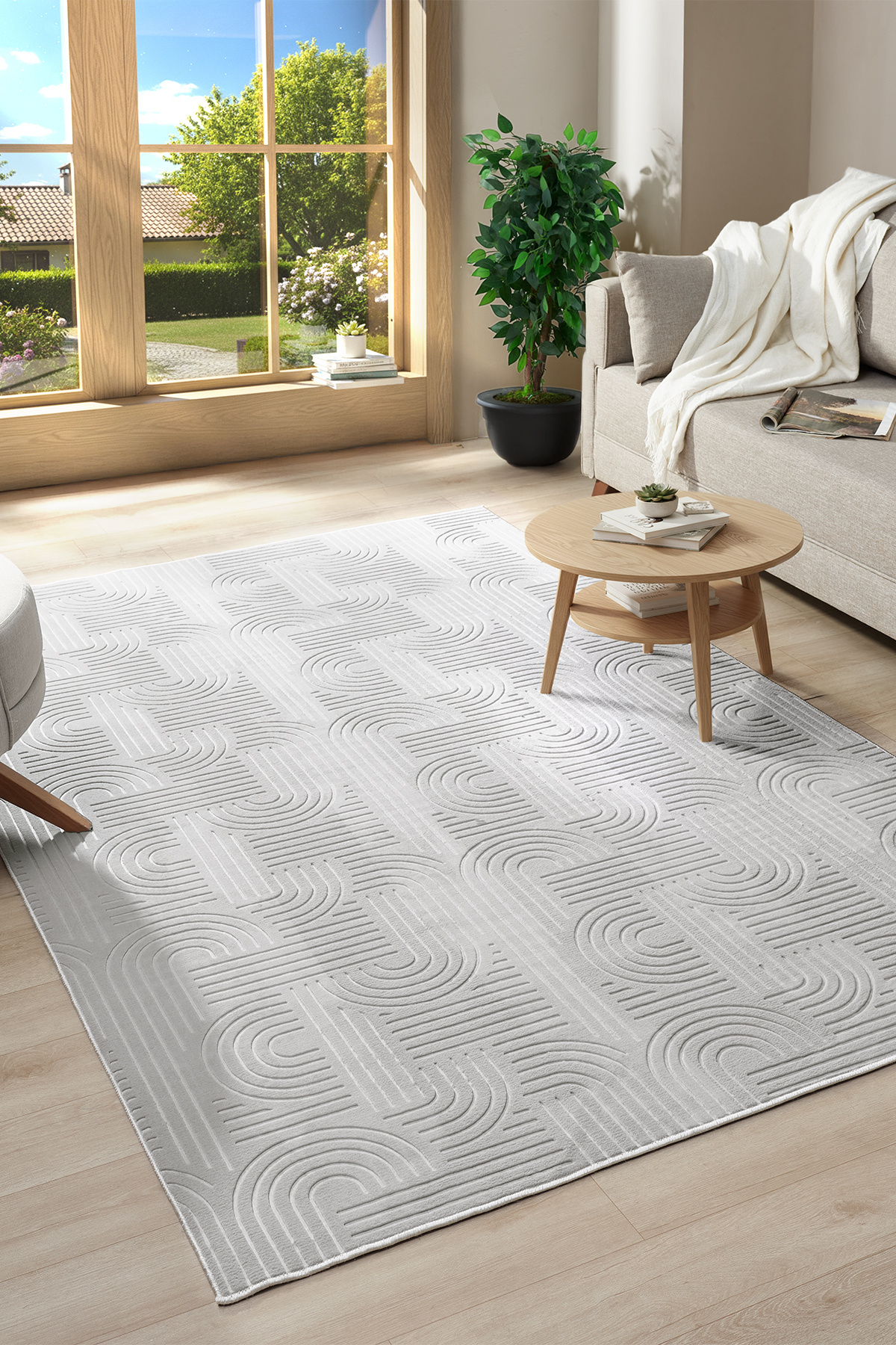 Raschel Carpet Bohem Emboss Premium Seri Kaymaz Taban Jel Taban Halı Yolluk Açık Gri