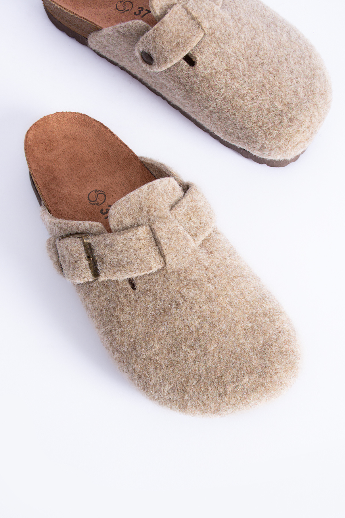 Polomia Comfort Kadın Unisex Mantar Taban Eva Konfor Moda Kışlık Önü Kapalı Keçe Model Sabo Günlük Rahat Ev Terlik görsel 3