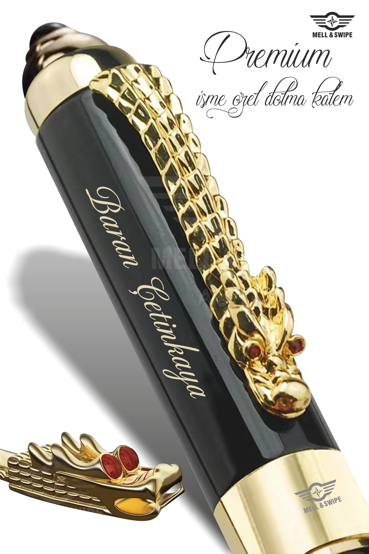 MELL & SWIPE Hediyelik Kişiye Özel Kalem Isim Baskılı Kalem Prestij Pistonlu Set Dolma Kalem Siyah Divit Kutulu