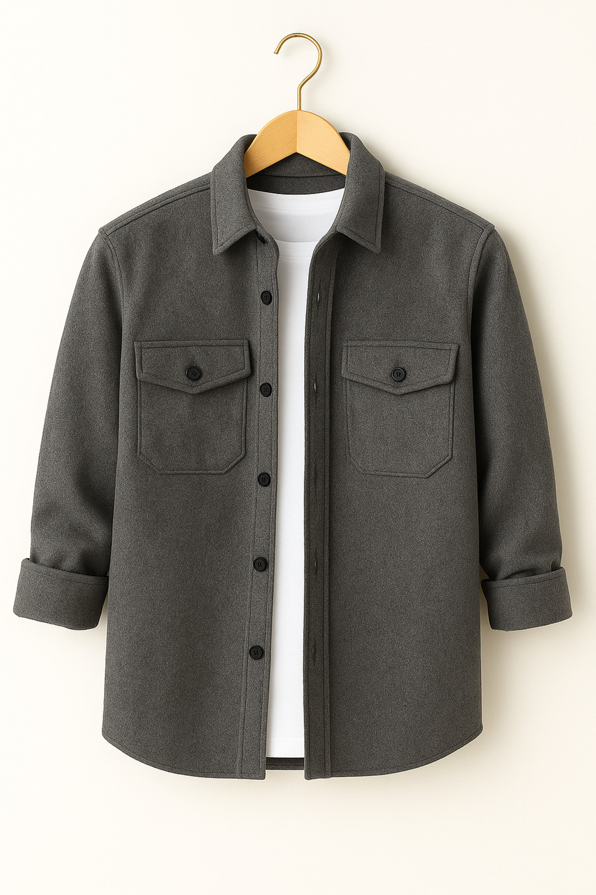 mavisima erkek giyimi Erkek Gri Kaşe Oduncu Tarzı Gömlek Ceket – Rahat Kalıp Yeni Sezon Kışlık Moda Trend