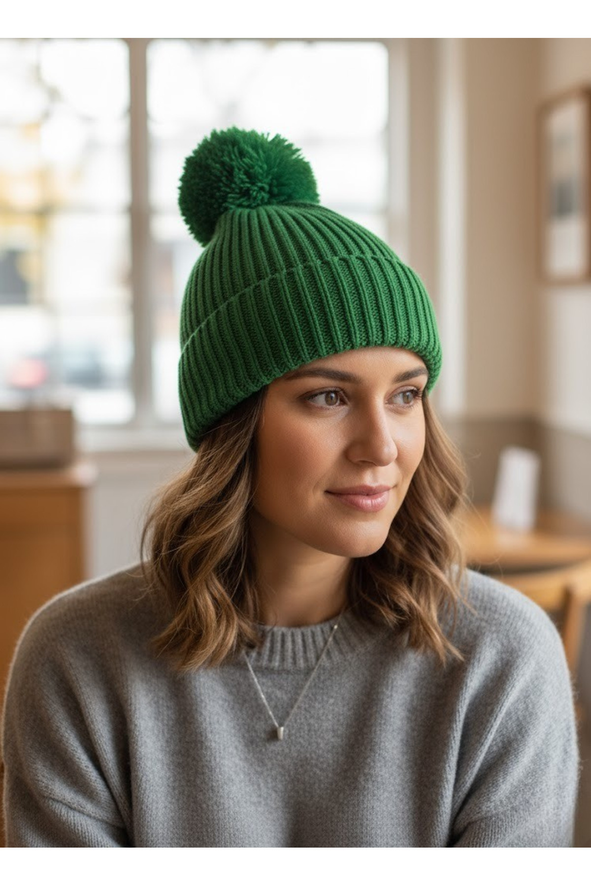 Braided Folded Pompom Beanie